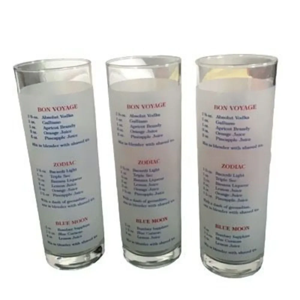 Celebrity X Cruises 7” Highball Tropical Drink Glasses Set of 3 Recipes Flowers
